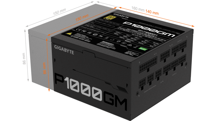 GIGABYTE P1000GM 1000W PSU Dimensions Illustration