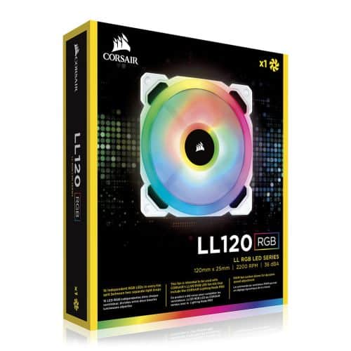 Corsair LL120 RGB LED 120mm PWM White Case Fan Single Pack Box View
