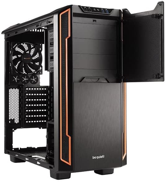 Be Quiet! Silent Base 600 Window Orange Trim Angled Front View