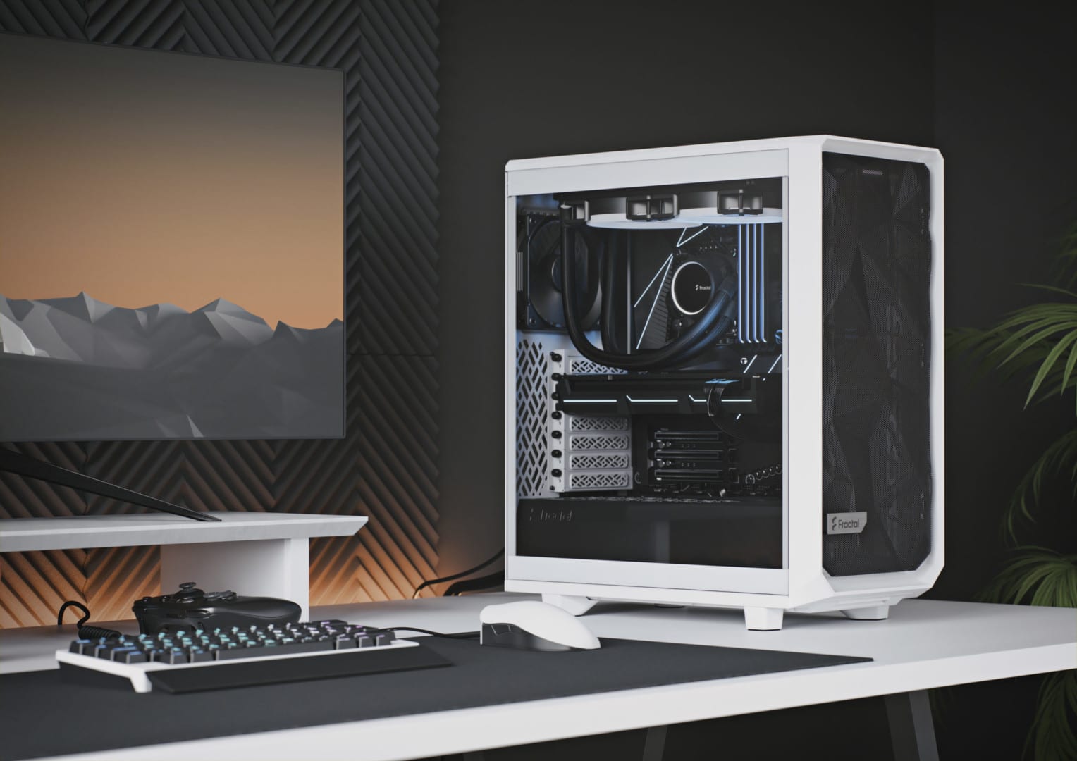 Fractal Design Meshify 2 Compact White TG Angled Cover View