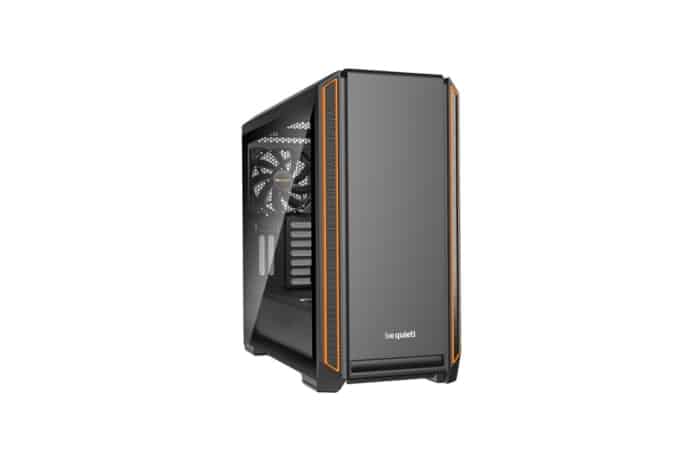 Be Quiet! Silent Base 601 Window Orange Trim Angled Front View