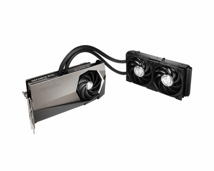 MSI NVIDIA GeForce RTX 4090 SUPRIM LIQUID X 24GB GDDR6X Angled Front View