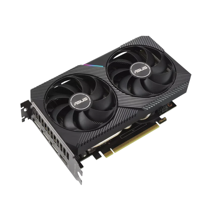 ASUS DUAL NVIDIA GeForce RTX 3060 Ti V2 MINI OC Angled Front View