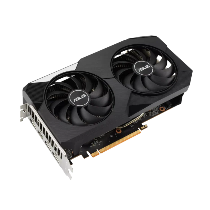 ASUS Dual AMD Radeon RX 6600 XT OC Angled Front View