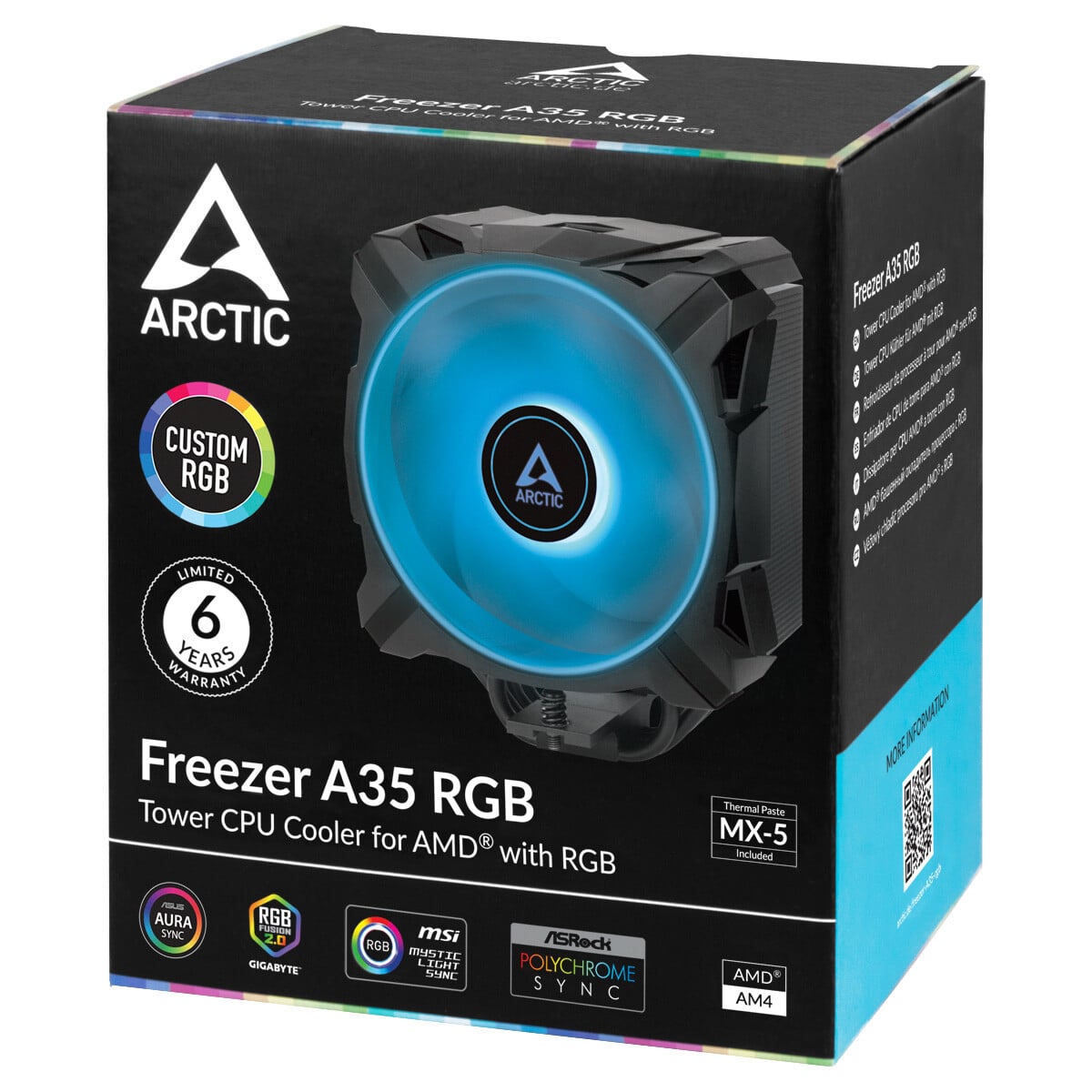Arctic Freezer A35 RGB Compact Heatsink & Fan, AMD AM4/AM5 CPU Cooler