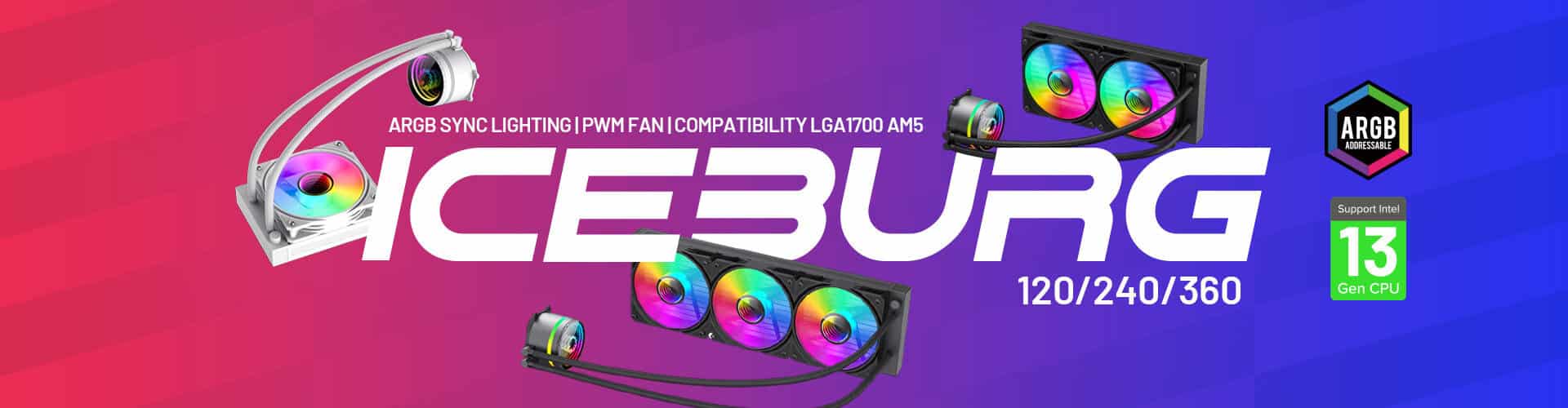 GameMax Iceburg 240mm ARGB All-In-One Liquid CPU Cooler - Black