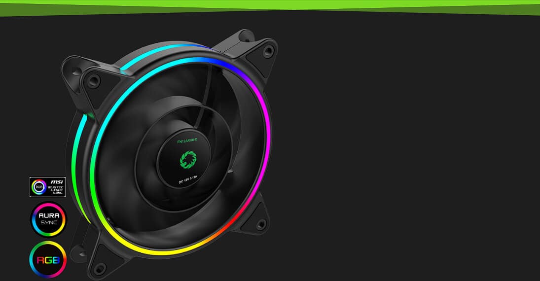 GameMax Razor 120mm PWM Rainbow ARGB Dual Ring Case Fan
