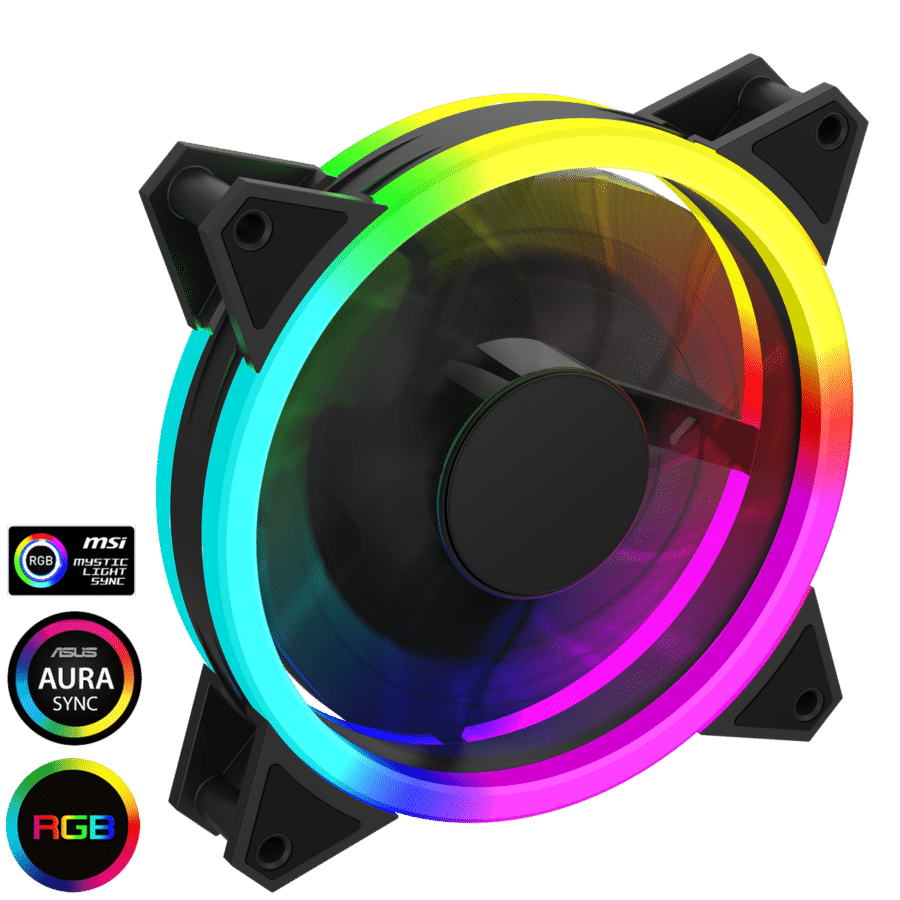 GameMax Razor 120mm PWM Rainbow ARGB Dual Ring Case Fan