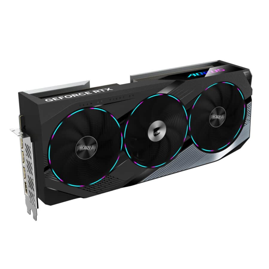 Gigabyte NVIDIA GeForce RTX 4070 Ti SUPER AORUS MASTER 16GB GDDR6X Graphics Card Angled View & Ports