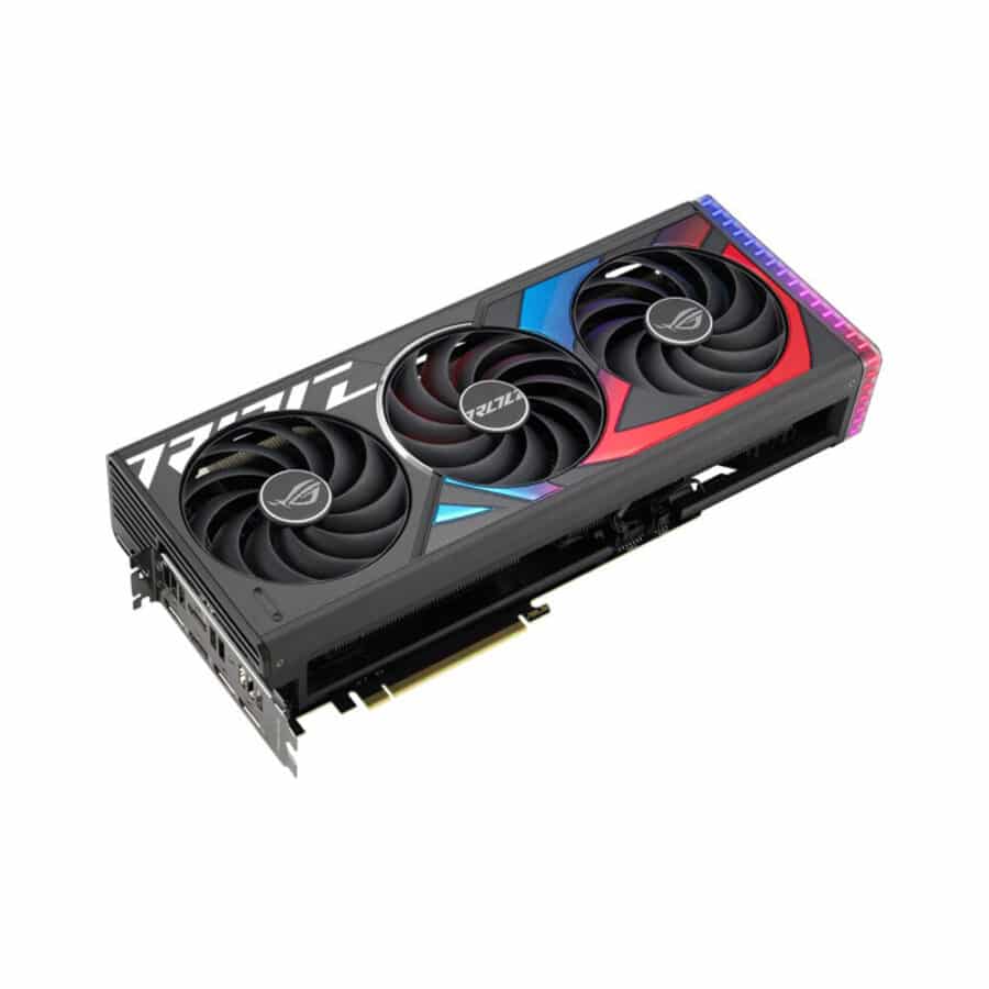 ASUS STRIX NVIDIA RTX 4070 Ti SUPER Graphics Card Front & Ports Angled