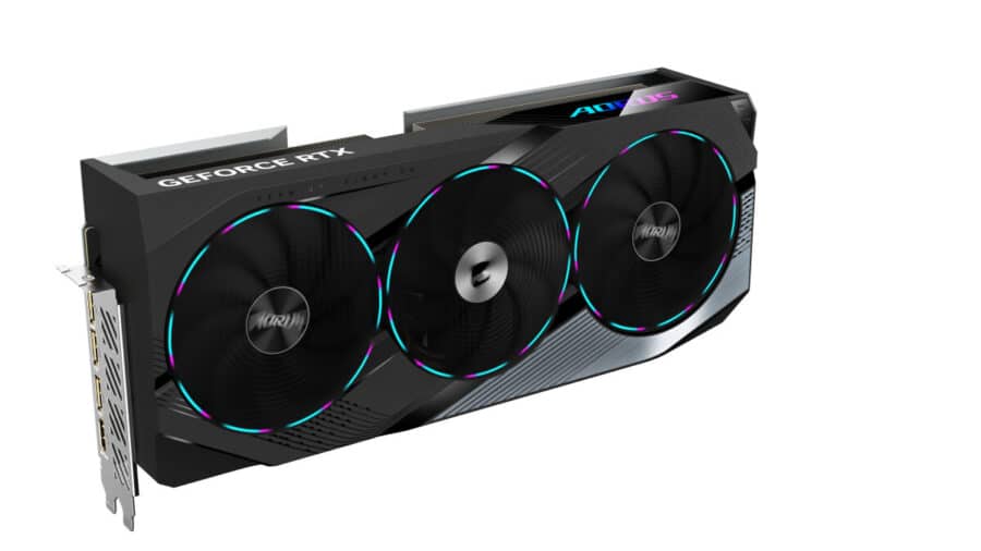 Gigabyte NVIDIA GeForce RTX 4070 SUPER AORUS MASTER 12GB GDDR6X Graphics Card Angled View & Ports
