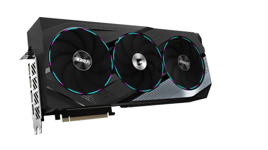 Gigabyte NVIDIA GeForce RTX 4070 SUPER AORUS MASTER 12GB GDDR6X Graphics Card Angled View & Ports