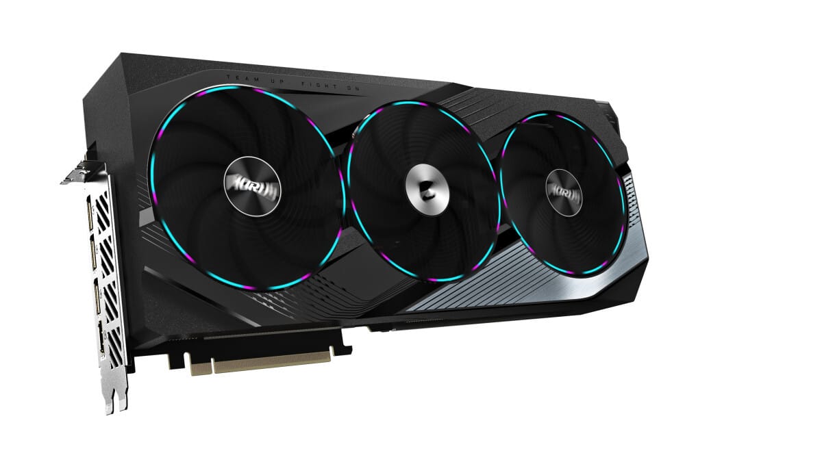 Gigabyte NVIDIA GeForce RTX 4070 SUPER AORUS MASTER 12GB GDDR6X Graphics Card Angled View & Ports