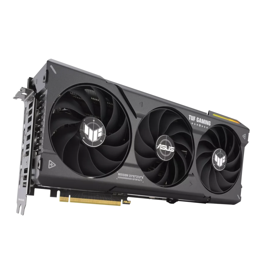 ASUS TUF GAMING NVIDIA RTX 4070 SUPER OC Graphics Card Front & Ports Angled