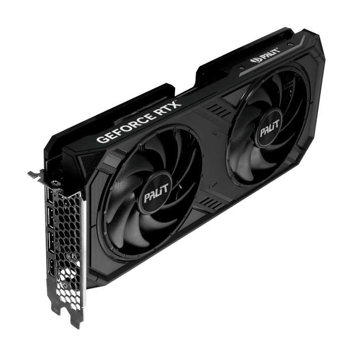 Palit NVIDIA RTX 4070 SUPER DUAL Graphics Card Angled View & Ports