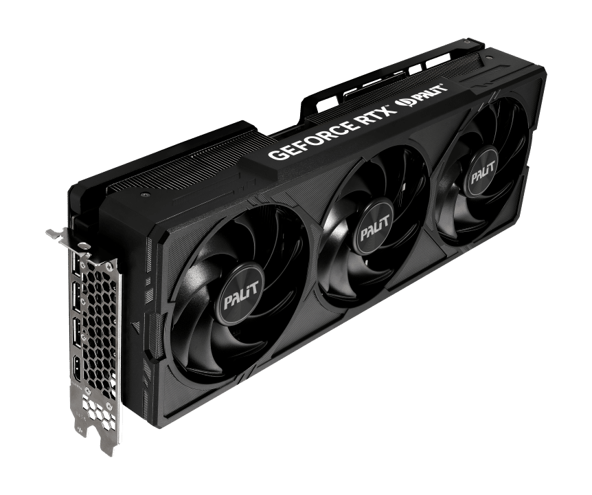 Palit NVIDIA RTX 4070 SUPER JetStream OC Graphics Card Angled View & Ports