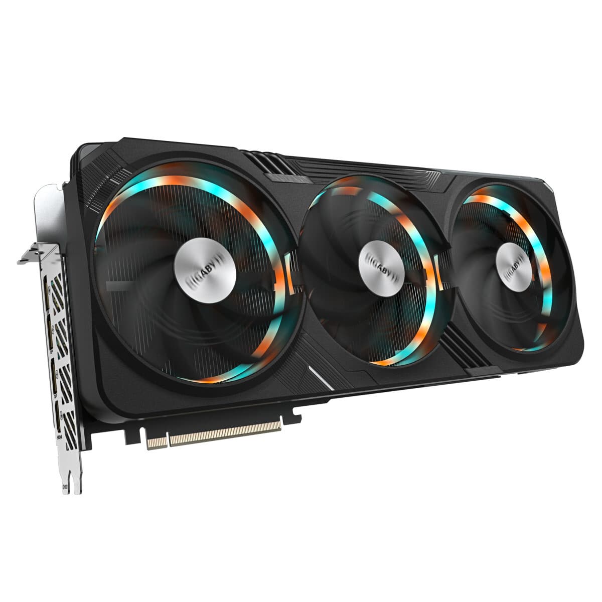 Gigabyte NVIDIA GeForce RTX 4080 SUPER GAMING OC 16GB Graphics Card Tilted Angled View & Ports