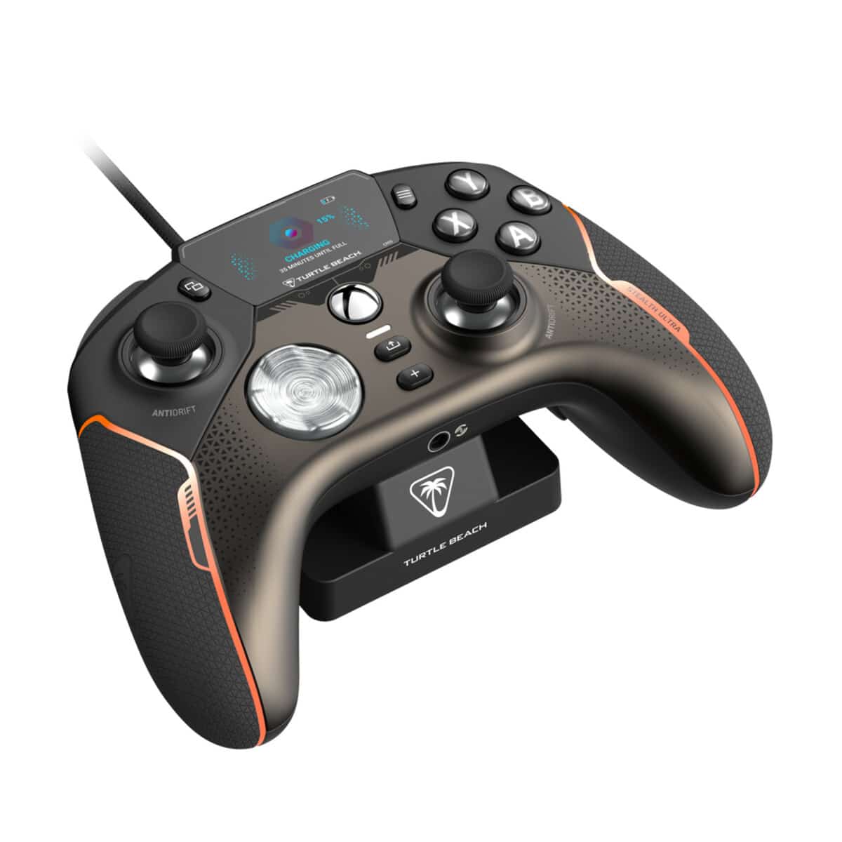 Turtle Beach Stealth Ultra Wireless Controller Gaming Headset Flat Angled View & Dock