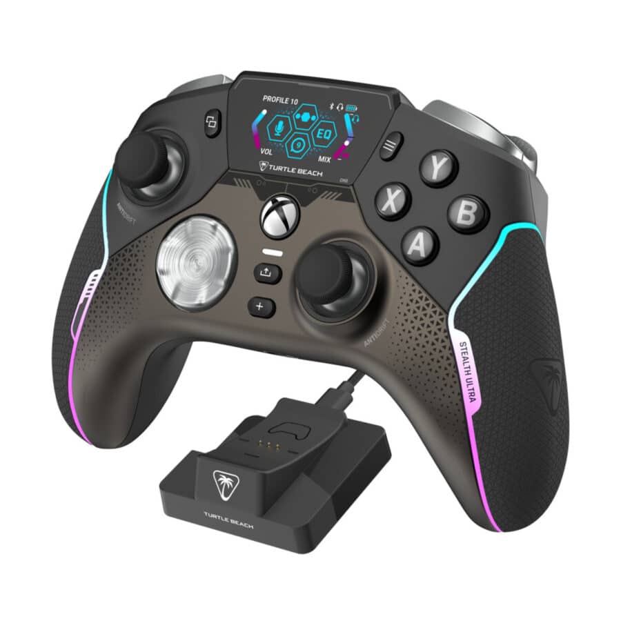 Turtle Beach Stealth Ultra Wireless Controller Gaming Headset Left Angled View & Dock