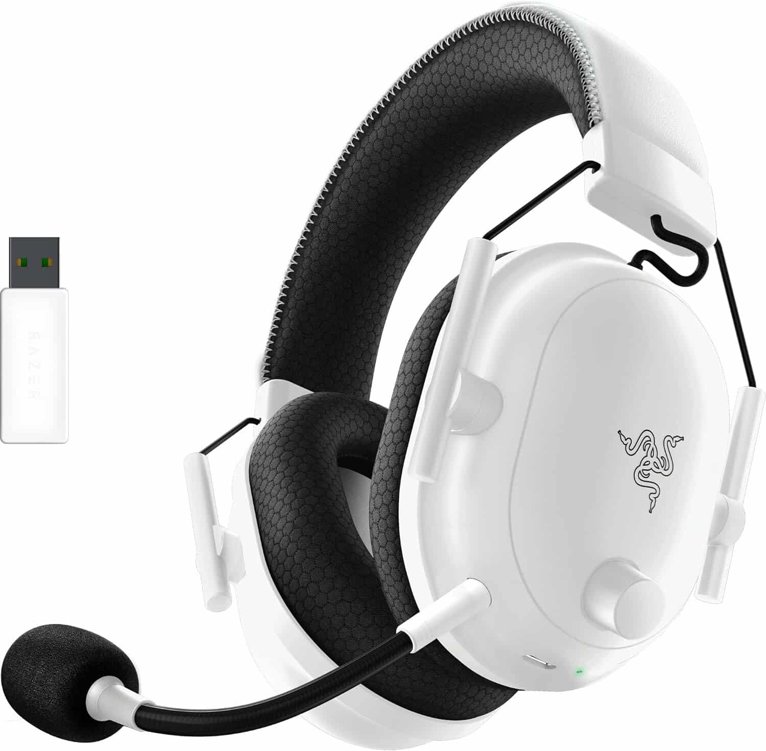 About the Razer - BlackShark V2 Pro Headset - White Angled View & USB