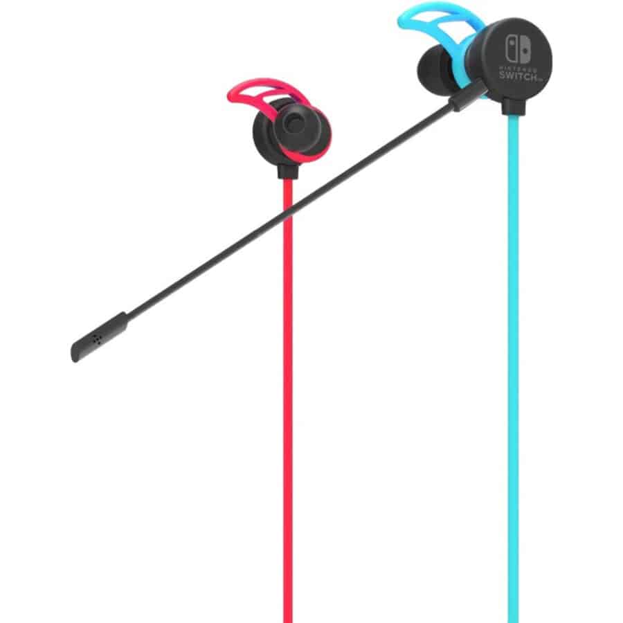 Hori - Gaming Earbuds Pro for Nintendo Switch -Neon Blue/Red - Front View & Mic