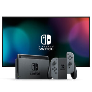Nintendo Switch with Grey Joy-Con Controllers Lifestyle Image