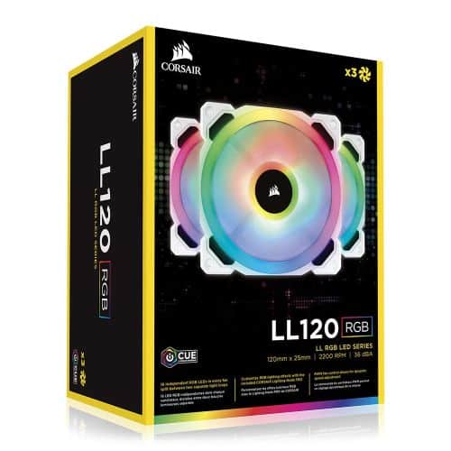 Corsair LL120 RGB LED 120mm PWM White Case Fans Box View