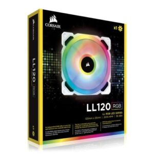 Corsair LL120 RGB LED 120mm PWM White Case Fan Single Pack Box View