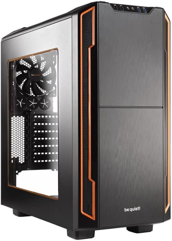 Be Quiet! Silent Base 600 Window Orange Trim Angled Front View