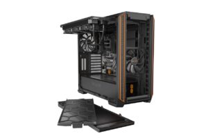 Be Quiet! Silent Base 601 Window Orange Trim Angled Front View