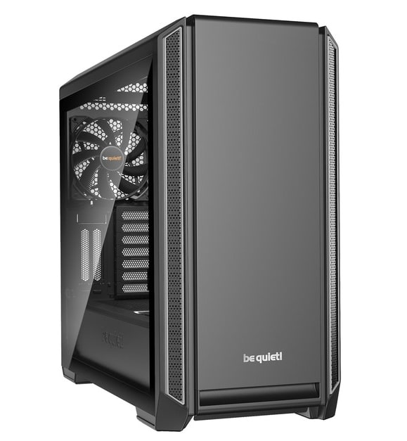 Be Quiet! Silent Base 601 Window Silver Trim Angled Front View
