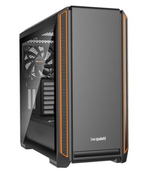 Be Quiet! Silent Base 601 Window Orange Trim Angled Front View
