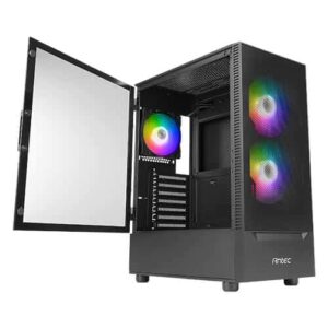 Antec NX410 Black Angled Front Glass Panel View