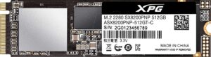 ADATA XPG SX8200 PRO 512GB Flat Rear View