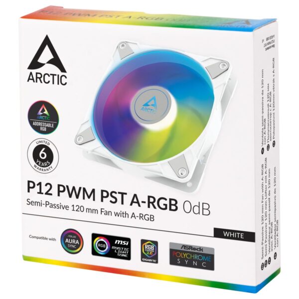 Arctic P12 120mm Pressure Optimised PWM PST ARGB Case Fan - White