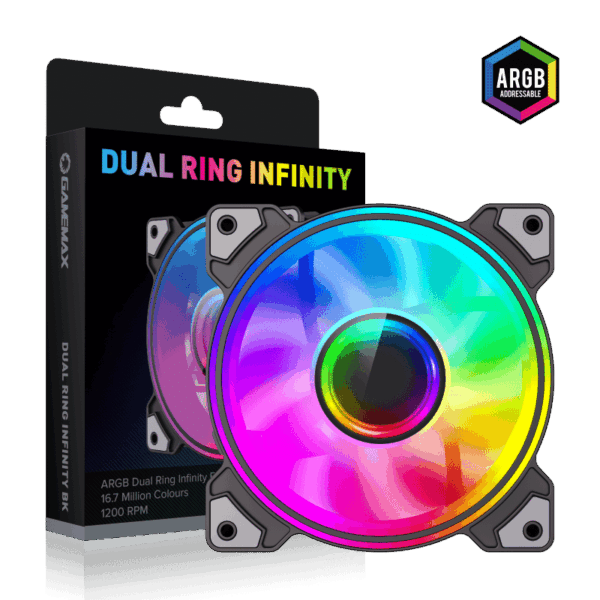 GameMax Dual Ring Infinity 120mm ARGB Case Fan - Black