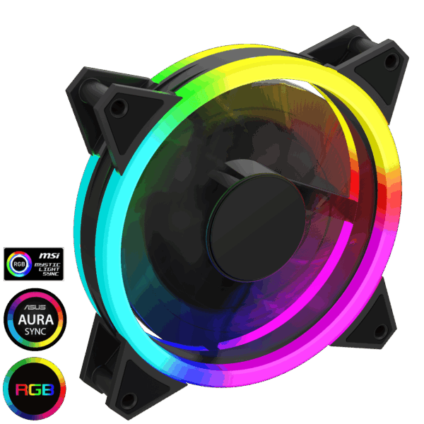 GameMax Razor 120mm PWM Rainbow ARGB Dual Ring Case Fan