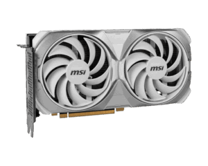 MSI NVIDIA GeForce RTX 4070 VENTUS 2X OC 12G GDDR6X WHITE Graphics Card Angled View & Ports