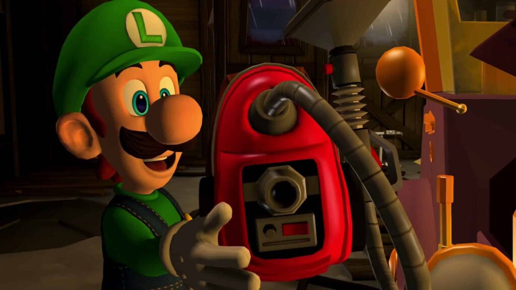 Luigi with the Poltergust in Luigi’s Mansion 2 HD