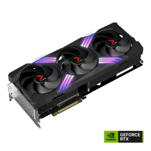PNY GeForce RTX 4070 Ti 12GB XLR8 Gaming VERTO EPIC-X RGB Triple Fan DLSS 3 Graphic Card Angled View & Ports