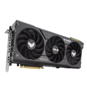 ASUS TUF GAMING NVIDIA RTX 4070 SUPER OC Graphics Card Front & Ports Angled