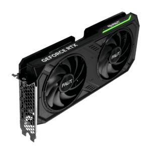 Palit NVIDIA RTX 4070 SUPER DUAL Graphics Card Angled View & Ports with Lighting
