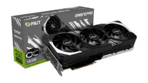 Palit NVIDIA RTX 4080 SUPER GamingPro OC Graphics Card Angled View & Box