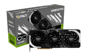 Palit NVIDIA RTX 4070 Ti SUPER GamingPro OC Graphics Card Front View Black & White Version & Box