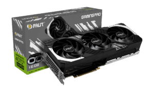 Palit NVIDIA RTX 4070 Ti SUPER GamingPro OC Graphics Card Angled View & Box