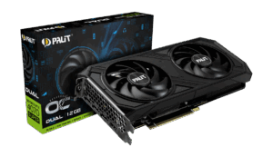 Palit NVIDIA RTX 4070 SUPER DUAL OC Graphics Card Angled & Box