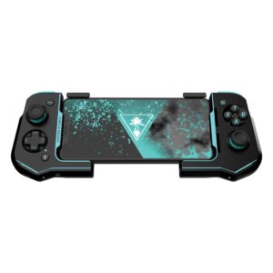 Turtle Beach Atom - Android Edition - Teal & Black Tilted View With Device